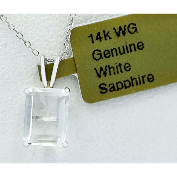 Genuine 1.88 Cts White Sapphire Pendant 14k White Gold